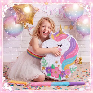 Einhorn-Party-Zubehör-Set mit Piñata, Augenbinde und Schläger für Mädchen, Regenbogen-Einhorn-Thema Geburtstagsparty-Dekorationen - Product Image 3