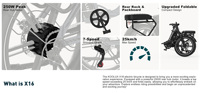 Vélo électrique de ville pliable KOOLUX X16 20 pouces, batterie lithium 48V 15.6AH, moteur arrière sans balais, pneus larges, 25 km/h, 7 vitesses, freins à disque
