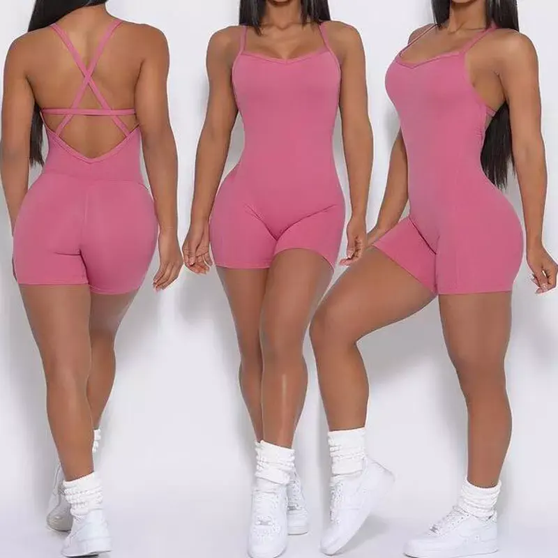 देवियों सेक्सी ठोस रंग योग Bodysuit वापस खोखले शरीर प्रशिक्षण फिटनेस खेल Jumpsuit