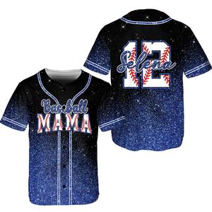เสื้อเบสบอล Baseball Mama Ombre Glitter สำหรับผู้หญิง คอวี ติดกระดุม ประดับกลิตเตอร์ สไตล์ลำลองสำหรับคุณแม่ - Product Image 5