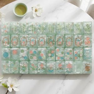 Acrylic Artwork Custom Patterned American Mahjong Set Light Blue Mother of Pearl for Adult <b>Entertainment</b> Casino Gambling - Product Image 3
