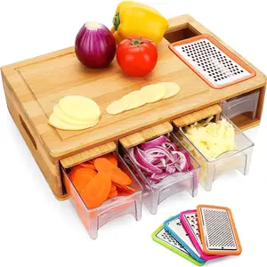 Large Chopping Board With With Drawers Carving Board With Trays For Food Space Saving Wooden Cutting Board With Containers