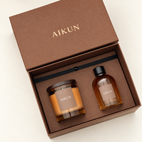 Ensemble diffuseur de parfum et bougie parfumée AIKUN en verre ambré de luxe avec logo personnalisé et bâtonnets aromatiques noirs pour la décoration de la maison