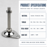 Pieds de support de machines à fixation par boulons SUS304 pour système de convoyeur industriel, base 100x76mm, modèles M8 M10 M12 M16 M20
