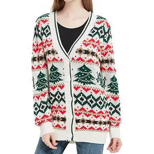 शीतकालीन उच्च गुणवत्ता OEM कॉटन ऊन जम्पर कस्टम कार्डिगन बुना हुआ महिला बदसूरत पारिवारिक क्रिसमस स्वेटर