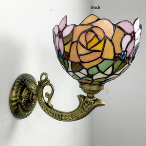 LongHuiJing Stained Glass Rose Flower Lampshade Wall <b>Sconce</b> Tiffany Mount Lamp Warm White LED for Living Room Hotel Decoration - Product Image 6