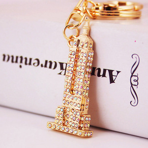 Tower Keyring Retro Adornment Souvenirs Keychains Metal Rhinestone Crystal Split Key Ring Souvenir Keychains