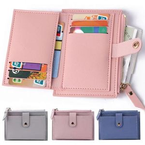 Carteras de mujer de cuero PU, monedero pequeño con cierre, tarjetero sólido con múltiples ranuras, monedero corto, cartera pequeña delgada con cremallera y cierre. - Product Image 2