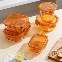 Boîte à bento rectangulaire en verre borosilicate de haute qualité, 1040 ml, couleur ambre, compatible micro-ondes, avec couvercle en plastique sans BPA, anti-fuite, réutilisable et chauffable