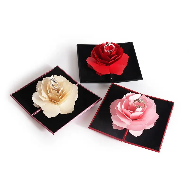 3d Rose Wedding Ring Holder Jewelry Gift Case Bearer Box Cases & Displays for Surprise Marriage Proposal 2021JB009 Single Item