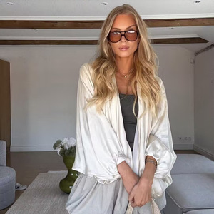 Vente flash : Manteau long à manches longues et col châle en toile de bâche tendance pour femmes - Product Image 3