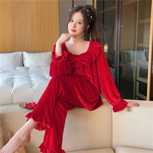 Pyjama Femme Printemps Automne Velours Cardigan Manches Longues Nœud Sexy Ensemble 2025 Nouvelle Collection Loungewear <span class=keywords><strong>Hiver</strong></span> - Product Image 1
