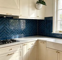 Carrelage long en porcelaine brillante de style moderne français 75x300mm, glaçure bleu océan, résistant aux acides, pour murs et sols extérieurs de cuisine et salle de bain