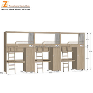Двухъярусная кровать сталь-дерево с панелями E0 и усиленным стальным каркасом, бортиком 300 мм и широкой прямой лестницей для общежития - Product Image 2