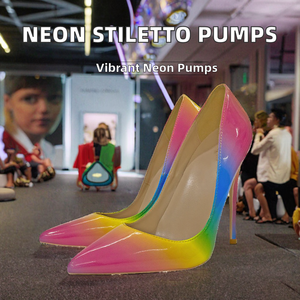 Private Label Women's Neon Stiletto Ankle Sexy Thin Breathable Lightweight PU 12cm Heel Slip-On Summer/Winter - Product Image 2