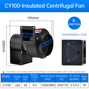 热销厂家直销多翼离心风机CY100 A/B 75毫米220V隔热鼓风机强力工业排气 - Product Image 4