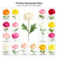 Fleur de Renoncule Artificielle Multicolore Effet Naturel, Tige Unique avec Feuilles Floquées, pour Décoration de Mariage, Fête, Maison, Table et Arrangements en Vase