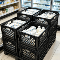 Caisse à lait en plastique pliable et ventilée de 24 quarts, empilable, robuste, pour le transport et le stockage de boissons