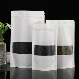 Logo White Brown Kraft Paper Bag Laminated Resealable Heat Sealing Bags to Pack Food Self Sealing Nut Stand up <b>Pouch</b> with Window - Product Image 3