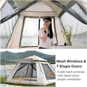 Carpa de Camping Automática de Fábrica, Carpa Familiar de 2 Capas con Toldo, Impermeable, de Apertura Rápida para Exteriores - Product Image 4