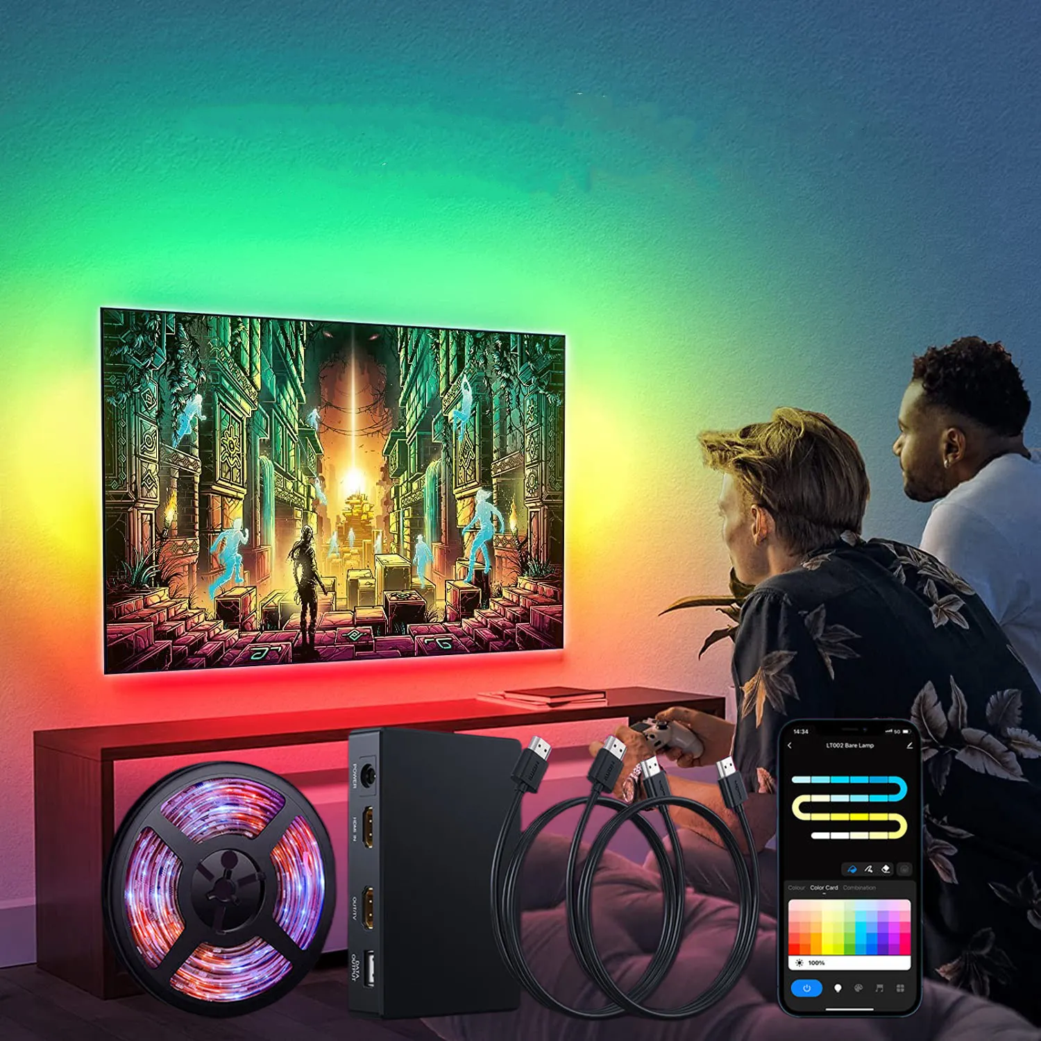 Großhandels preis Langlebige HDMI-Umgebungs-TV-Hintergrund beleuchtung Sync Box Ambi light Hintergrund beleuchtung für TV-LED-Licht-Kit mit Tuya Alexa Control