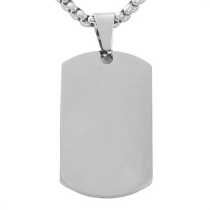 Collier avec pendentif en forme de plaque d'identification pour chien en acier inoxydable, argent, 35x20mm, chaîne de 60cm, bijoux de mode pour hommes - Product Image 1