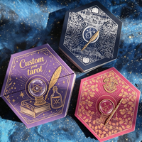 Cartes de tarot hexagonales personnalisées, boîte rigide avec estampage à chaud doré et guide hexagonal pour une utilisation éducative et de divertissement