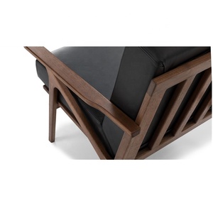 Lounge <strong>Arm</strong> <strong>Chair</strong> With Ottoman in Wood Frame <strong>Black</strong> Leather Accent <strong>Chair</strong> - Product Image 6