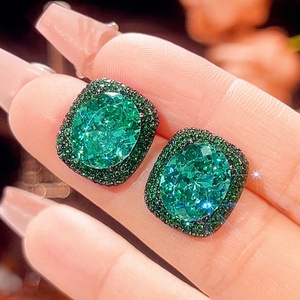 Fashion Jewelry Eco-friendly Copper Black Gold Plated 13*18MM Paraiba <b>Emerald</b> Green Zircon Pendant Necklace Earrings Set - Product Image 5
