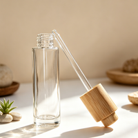 Botol Tetes Kaca 15ml 30ml dengan Tutup Tekan Bambu, Botol Minyak Esensial Isi Ulang untuk Toner Kosmetik, Serum & Cairan