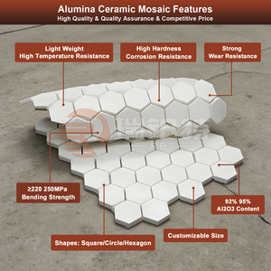 Plaque en céramique d'alumine haute dureté 92% 10*10*3/tuile de mosaïque de doublure en céramique d'alumine pour transporter la goulotte - Product Image 2