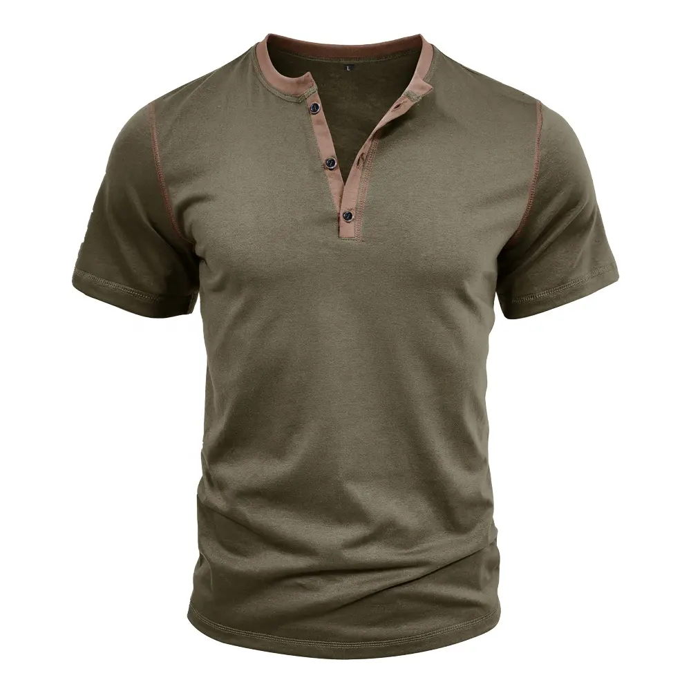 Henley chemise à manches courtes gym fitness côtes T-shirt hommes serré lourd Vintage Henley col sport Fitness Fit T-Shirts