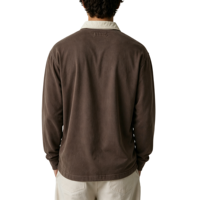 T-shirt en coton à manches longues tricoté doux pour homme, col polo décontracté, grammage lourd, coupe oversize, personnalisable avec logo