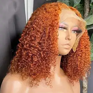 Yeni Trend büyük stok hazır gitmek için 350 zencefil turuncu renk 12 inç 150% 180% yoğunluk sevimli kısa saç keser Bob peruk
