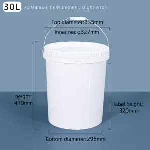 Secchio di plastica bianco 18L 20L 25L 30L addensato con coperchio a vite contenitore per polvere liquida chimica di grande capacità