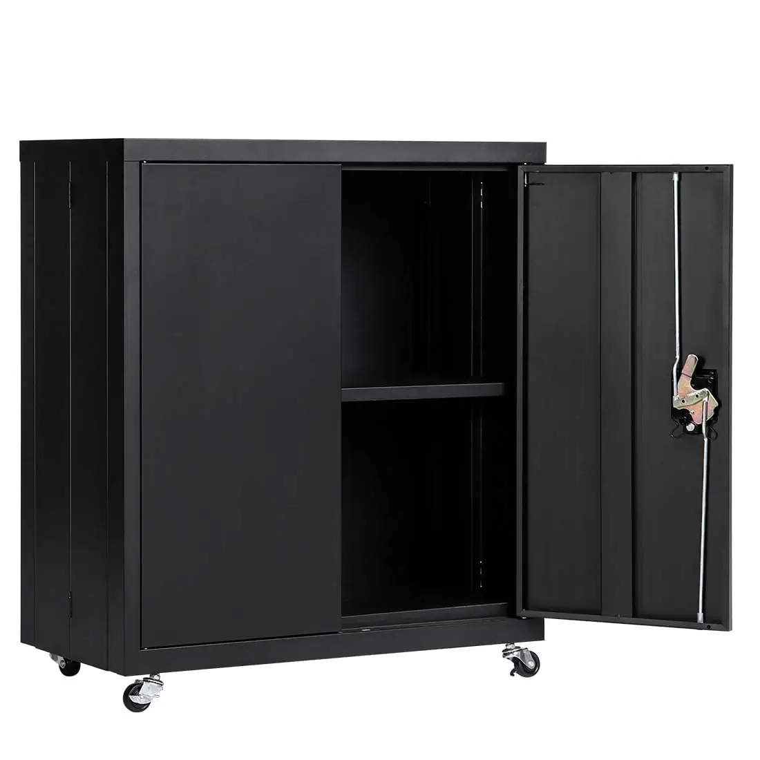 Metal Storage Cabinets with Wheels Lockable Steel Storage Cabinet with Doors and Shelves Office Cabinet for Home Office Garage
