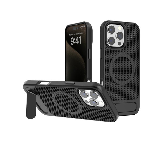 Luxury Cooling Heat Dissipation Magnetic Wireless Charging Phone Case With Metal Stand for iPhone 16 15 Pro Max Plus 16E XR
