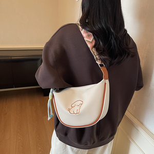 Brown Genuine Leather Crossbody <strong>Bag</strong> For Women Cute Puppy Print, Adjustable Strap, Classic Everyday Purse - Product Image 3