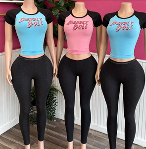 C1981 2026 Set Crop Top a Maniche Corte e Leggings con Stampa Digitale Retrò Casual per Donna - Product Image 1