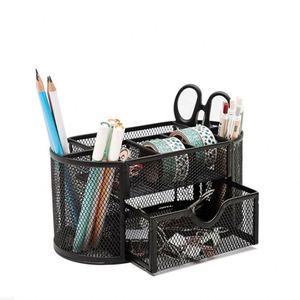Multi-Functional Desk Organizer Iron Mesh Design with Pen Holder Drawer Office Supplies <b>Desktop</b> Caddy Storage Boxes <b>Bins</b> - Product Image 2
