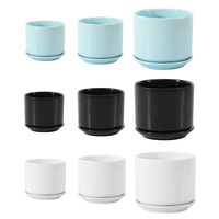 Set Ukuran Khusus 3 Vas Tanaman Mengkilap dan Set Piring Pot Bunga Keramik Bulat Modern dengan Piring Terhubung
