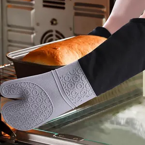 Antislip Extra Lange Manchet Siliconen Grillen Handschoenen Hittebestendige Siliconen Grill En Oven Wanten Handschoenen