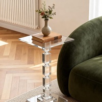 Table d'appoint carrée en acrylique blanc transparent, montage simple, idéale pour la chambre à coucher, le salon, le balcon.