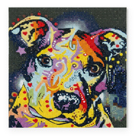 Kit de Peinture Diamant Personnalisé à Forage Complet, Motif Chien POP Art, Diamants Carrés, Mosaïque de Strass DIY, Décoration Murale 20 x 20 cm