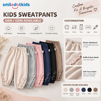 Smiledotkids Pantalon de jogging personnalisé pour enfants, rose, avec volants latéraux, taille boutonnée, en polaire douce, OEM ODM, vêtements en gros pour petites filles, nouveauté