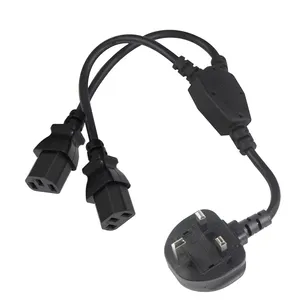 England Computer pc 2-outlet 2 Gang extension power cord 3 pin BS plug IEC C13 double kettle leads heavy duty mains power cord