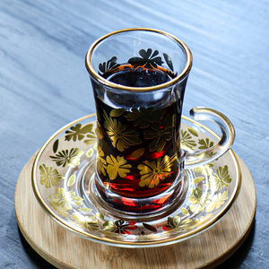 Tazza da caffè in vetro <span class=keywords><strong>di</strong></span> tacchino classica classica placcata in oro moderna tazza da tè in vetro retrò con piattino Set - Product Image 6