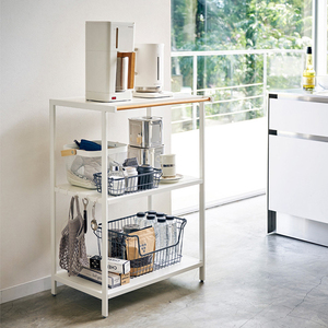 Estante para máquina de café de 3 niveles para sala de estar de Metal, estante de almacenamiento para electrodomésticos de suelo con gancho, soporte para artículos diversos, mango de madera, organizador de toallas - Product Image 1