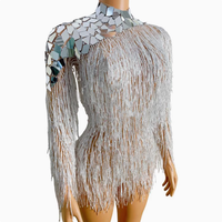 2025 chaud strass brillant argent paillettes justaucorps Bling franges body Costume anniversaire danse chanteur scène porter robe