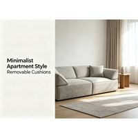 Canapé modulaire en tissu gris clair en forme de L, meubles de salon, coussins amovibles, profil bas, sièges larges et confortables